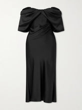 Off-the-shoulder draped satin midi dress