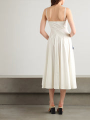 Embellished pleated cotton-blend poplin midi dress