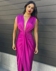 Draped Plunge Evening Dress