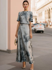 Ethereal Silver-Grey Floral Printed Two-Piece Maxi Set