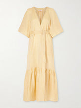 Audacieuse belted tiered linen midi dress