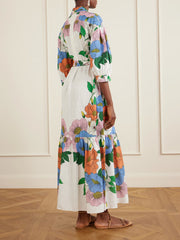 Bianca linen-blend floral midi dress