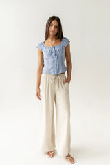 Briana Button Up Top in Blue