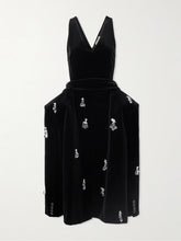 Embellished padded cotton-velvet midi dress