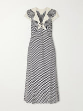 Amari bow-detailed lace-trimmed checked woven midi dress