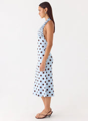 Awuku Midi Dress - Blue Mocha Dot