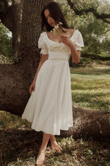 white broderie anglais babydoll midi dress