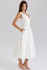 white stretch cotton midi sundress