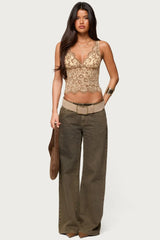 Araura Velvet Floral Sheer Top