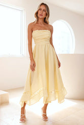 Visit The Moon Strapless Midi Dress Yellow