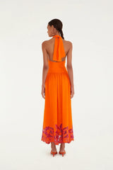 Orange Fruit Richelieu Artisanal Maxi Dress