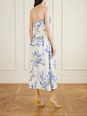 Bluebell belted draped floral-print organza midi dress