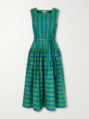 Margo belted striped organic cotton-poplin midi dress