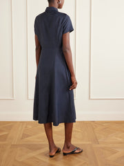 Belted pleated satin midi dress
