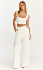 Tessa Two Piece Top and Pants Set - Square Neck Lace Trim Top And Wide Leg Pants in White