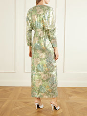 Cut-out floral-print silk-blend lamé midi dress