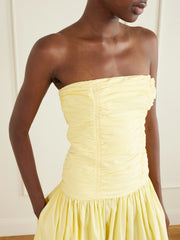 Strapless ruched organic cotton-poplin midi dress