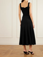 Ribbed-knit and jersey pleated midi dress