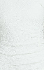 Abbie Mini Dress - Textured Jersey Tip Shoulder Ruched Bodycon Dress in White
