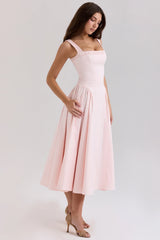 Dorothy-Rose Pink Stretch Cotton Midi Sundress