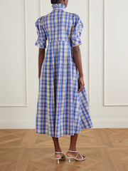 Venetia ruffled checked cotton-blend midi dress