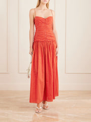 Gathered polka-dot organic cotton and silk-blend midi dress
