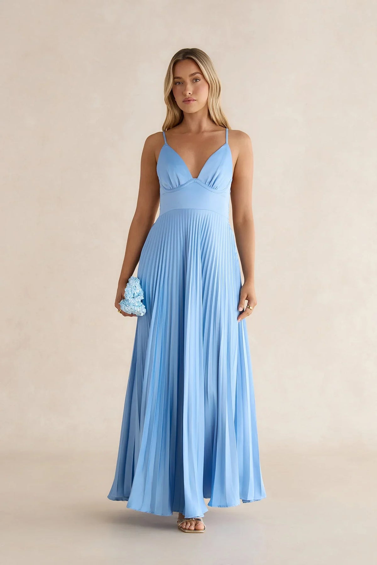 Ray Of Sunlight Plisse Satin Maxi Dress Blue