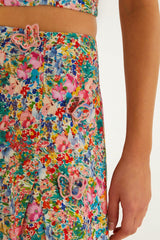 Off-White Peasant Floral Butterflies  Maxi Skirt