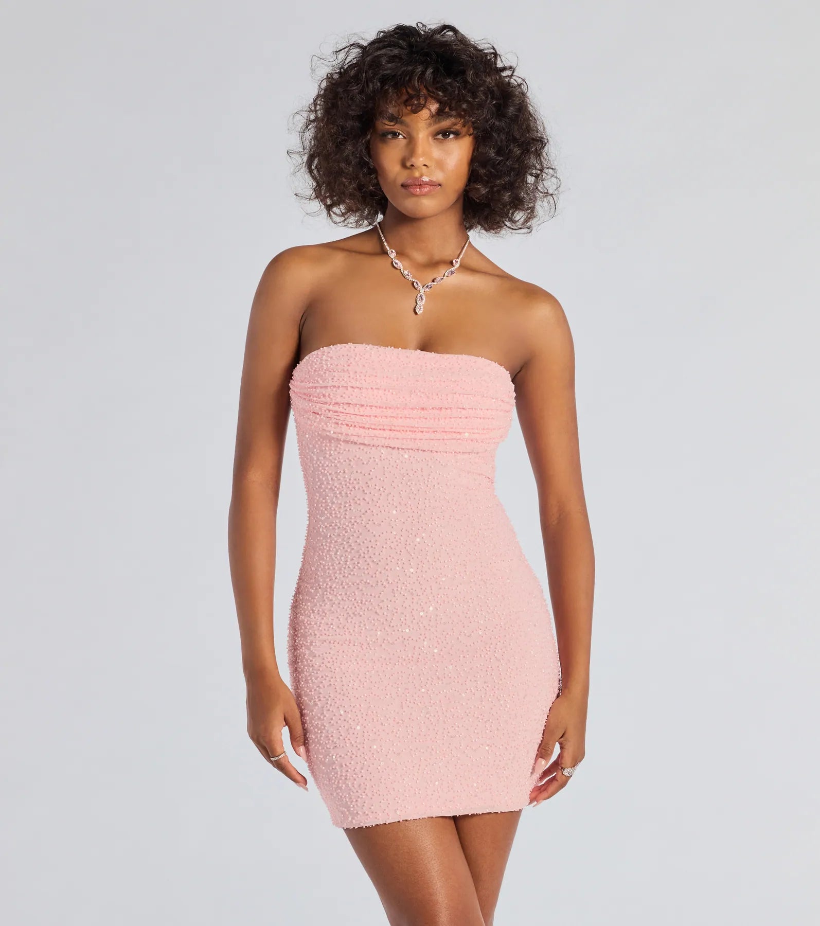 Lena Strapless Bodycon Beaded Mesh Mini Dress – Lucyvelour