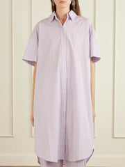 Anu embroidered striped organic cotton-poplin midi shirt dress