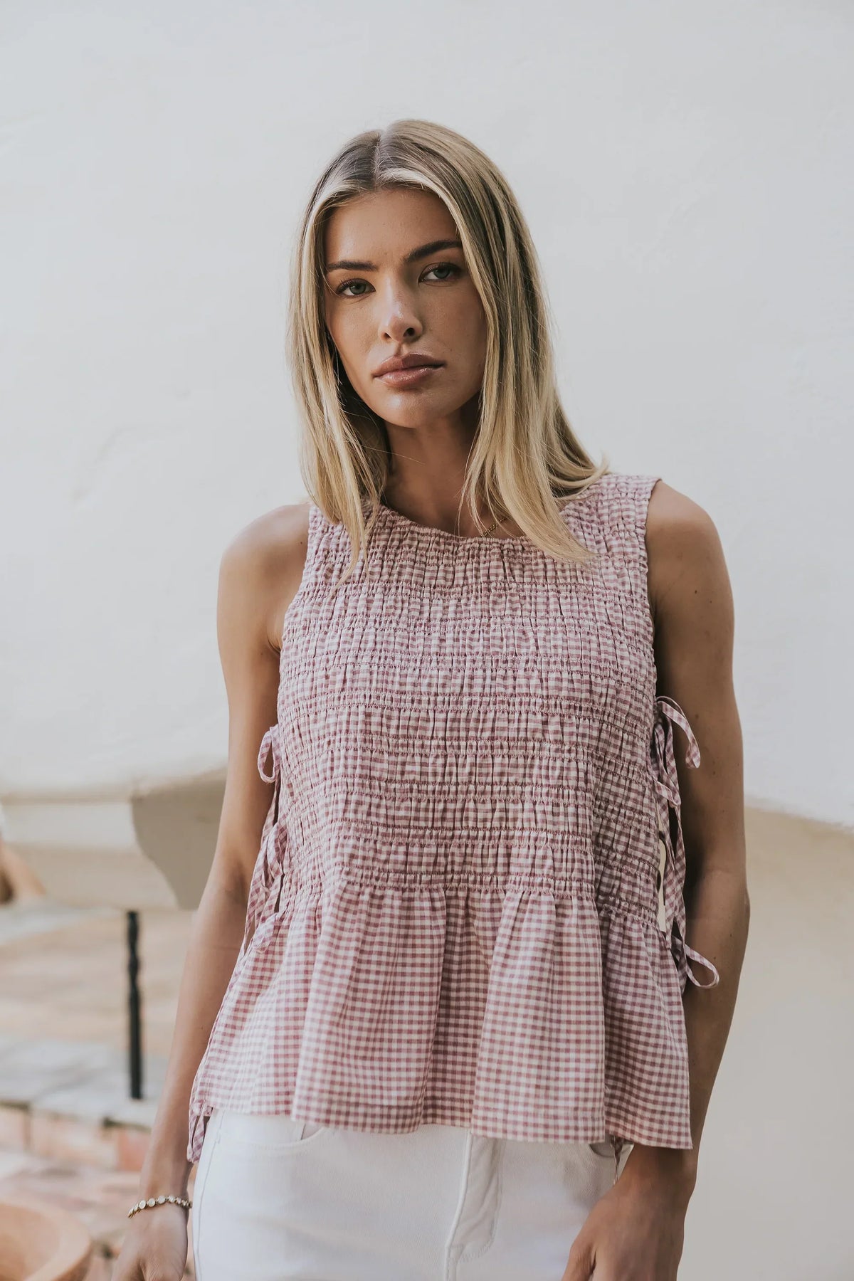Jeremy Smocked Blouse in Berry