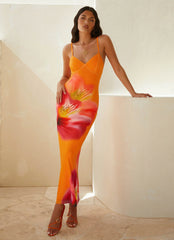 Kasey Midi Dress - Orange Tropical