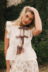 Kadie Tie Front Blouse in Mocha FINAL SALE