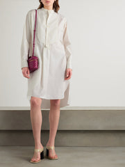 Asymmetric pleated cotton-blend poplin midi dress