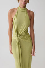 Cindylou Halter Knit Maxi Dress - Light Olive