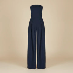 Women’s Strapless Wide-Leg Jumpsuit – Structured Bodice with Elegant Flowing Silhouette