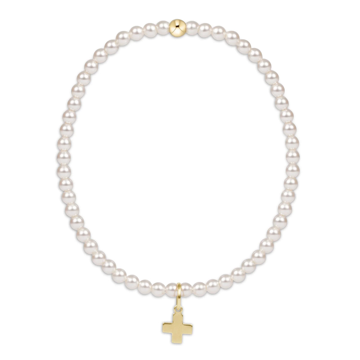 egirl Classic Pearl 3mm Bracelet - Signature Cross Gold Charm