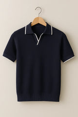 Short Sleeve Knit Polo – Contrast Trim, Slim Fit