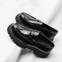 Men’s Black Chunky Sole Loafers – Modern Slip-On Dress Shoes