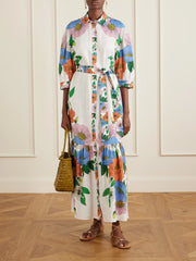 Bianca linen-blend  floral midi dress