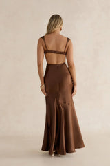 Wish From An Angel Satin Maxi Dress Brown
