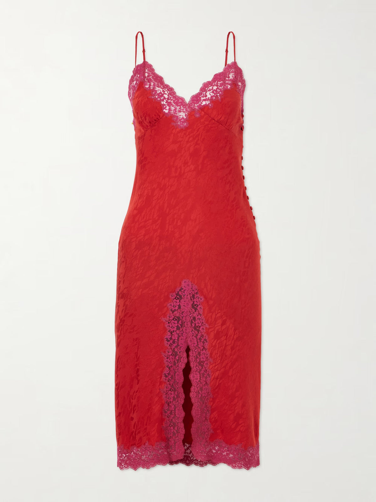 Lace-trimmed silk-satin midi dress