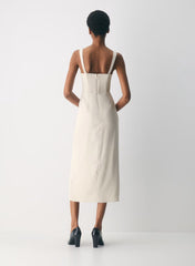 Squareneck matte satin dress with thigh slit