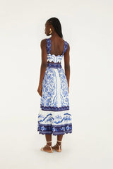 Off-White Porcelain Garden Cut-Out Midi Dress