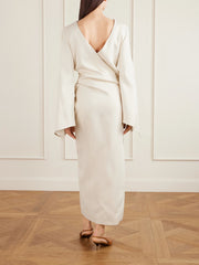 Yon scarf-detailed draped satin-crepe midi dress