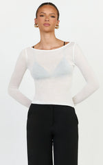 Madi Top - Long Sleeve Sheer Slub Jersey Top in White